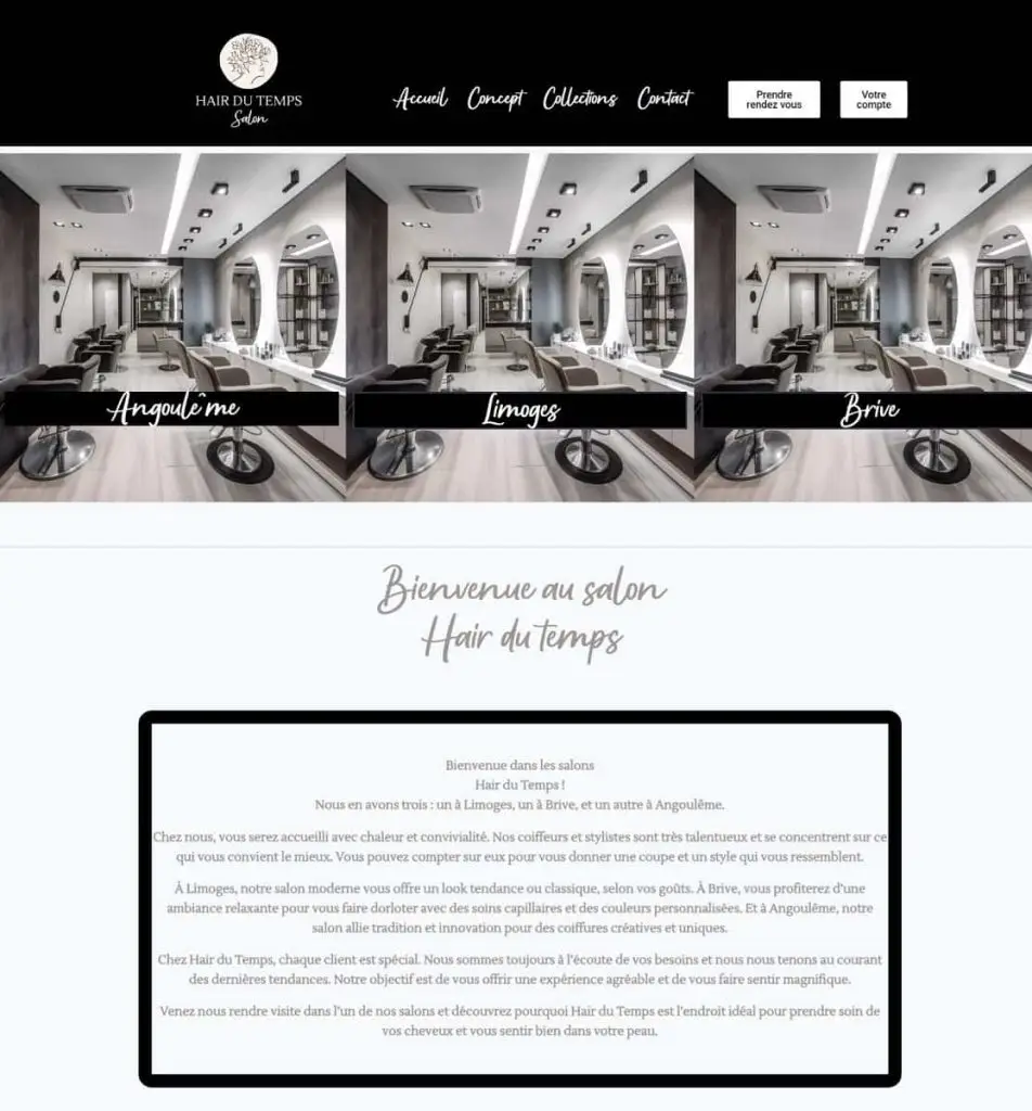 Exemple de site web pour coiffeur vitrine WordPress avec prise de rendez-vous