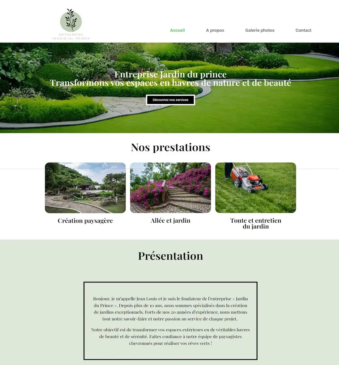 Exemple de site web pour paysagiste vitrine WordPress avec galerie de réalisations