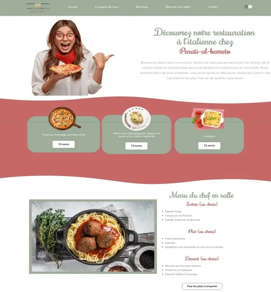 Exemple de site web pour restaurant italien vitrine WordPress avec menu et réservation