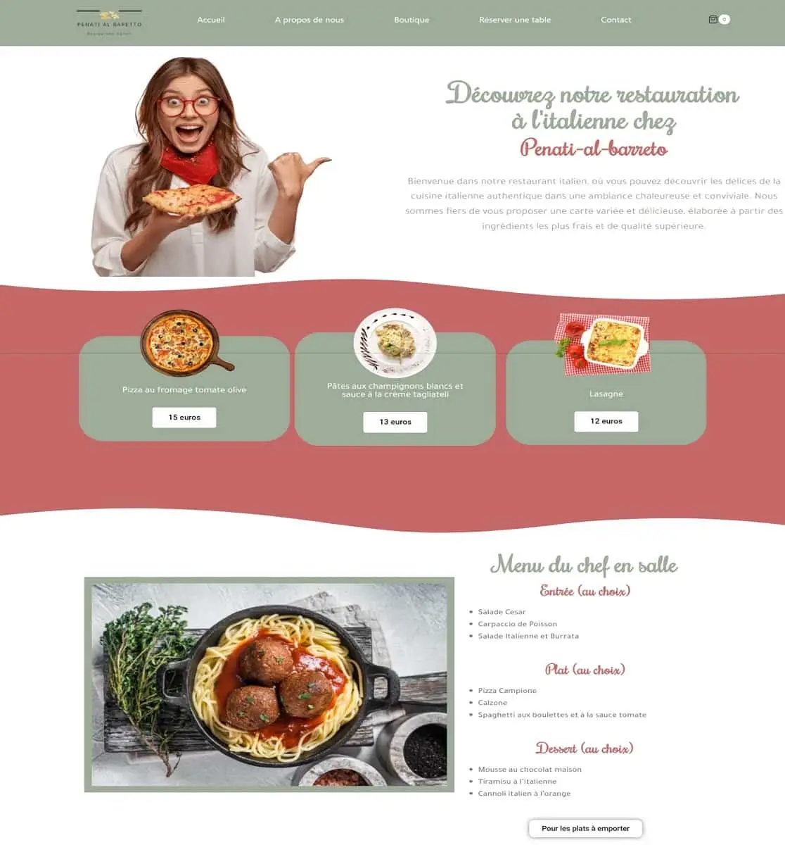 Exemple de site web pour restaurant italien vitrine WordPress avec menu et réservation