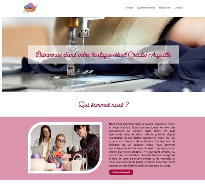 Exemple de site web pour créatrice couture et tricot maquette design WordPress