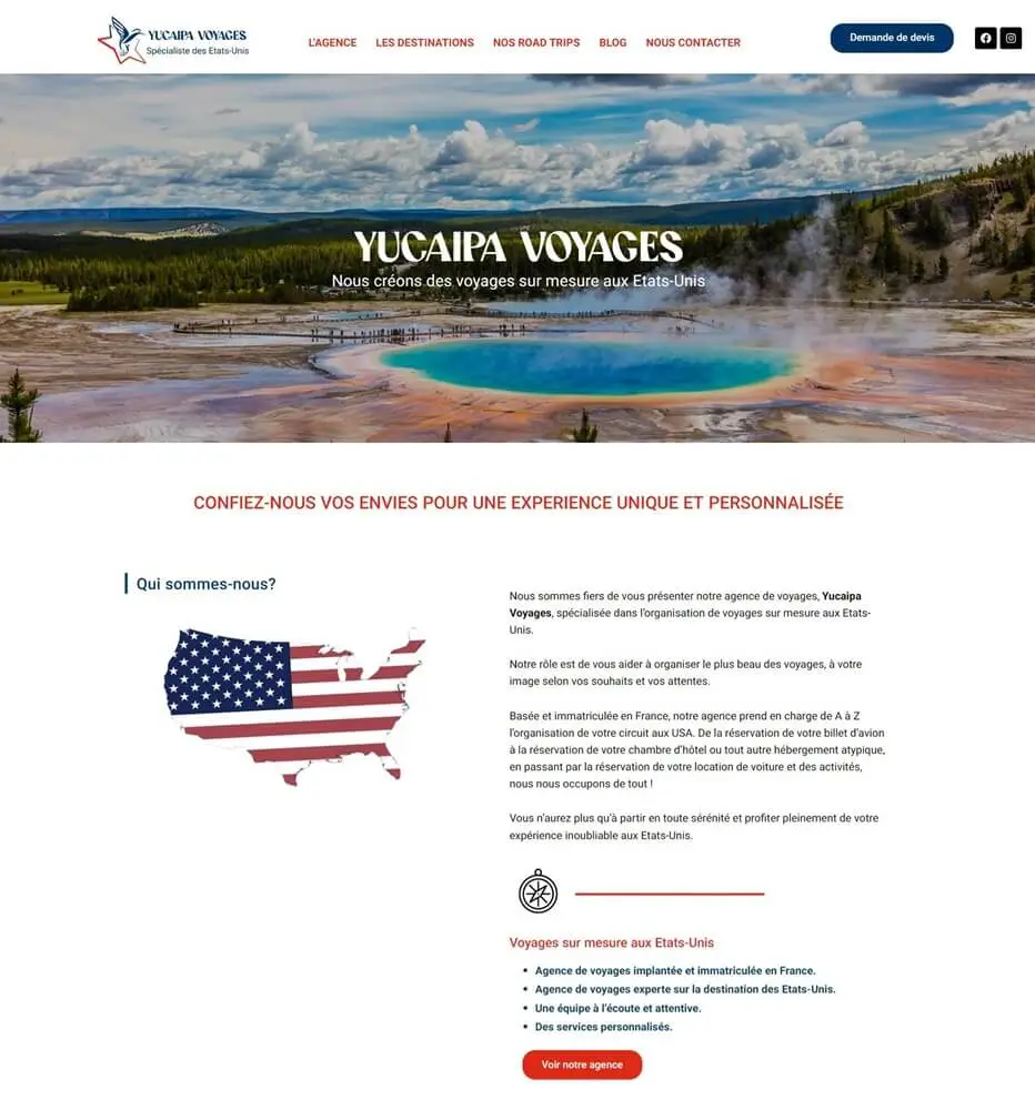 Exemple de site web pour agence de voyage vitrine WordPress sur mesure