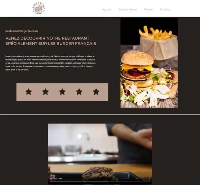 Exemple de site web pour restaurant burger maquette design WordPress