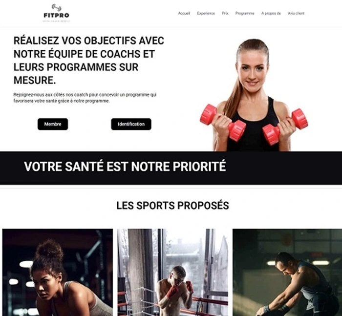Exemple de site web pour coach sportif maquette design WordPress