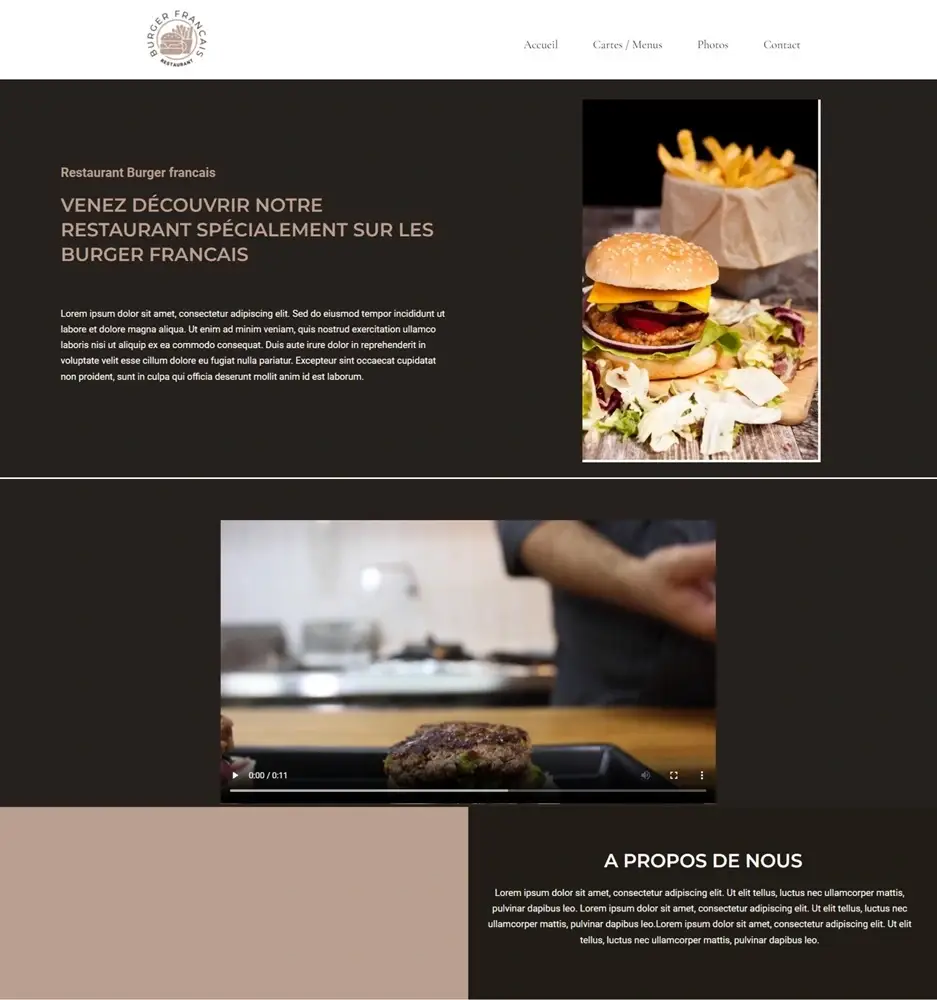 Exemple de site web pour restaurant burger vitrine WordPress commande en ligne